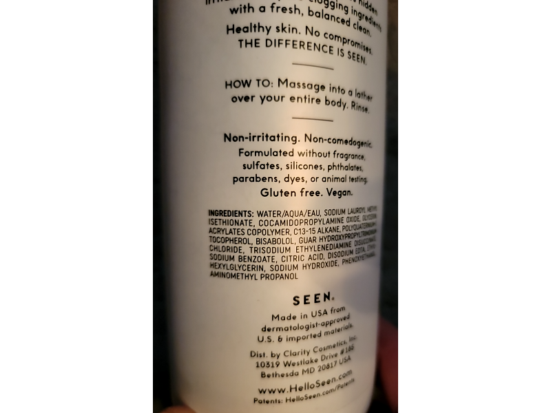 SEEN Body Wash, Fragrance Free, 33.8 fl oz/1L