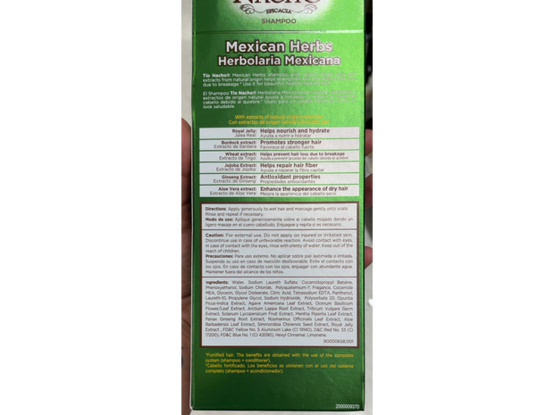 Tio Nacho Mexican Herbs Shampoo, Royal Jelly + Burdock, Wheat & Jojoba, 14 fl oz/415 mL