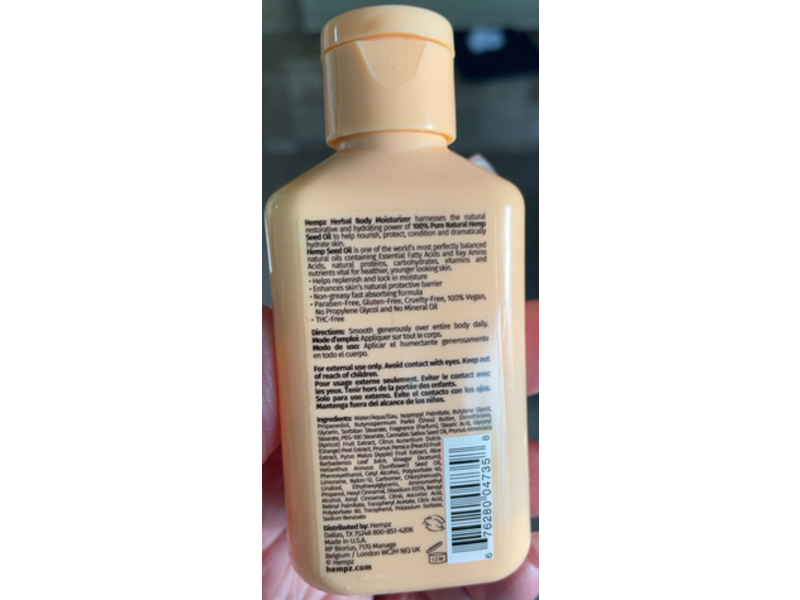 Hempz Beauty Smoothing Body Moisturizer, Apricot & Clementine, 2.25 fl oz/66 mL