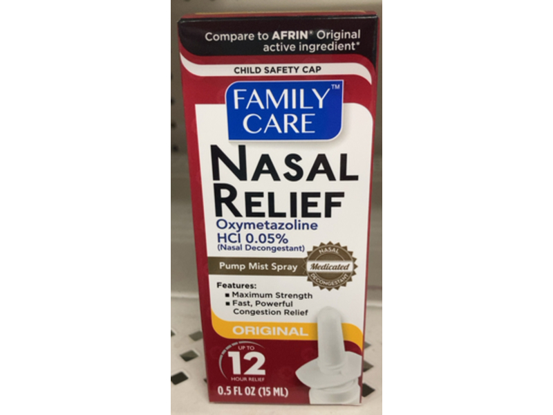 Family Care Nasal Relief Pump Mist Spray, Oxymetazoline Hcl, 0.5 fl oz/15 mL, Pack Of 3