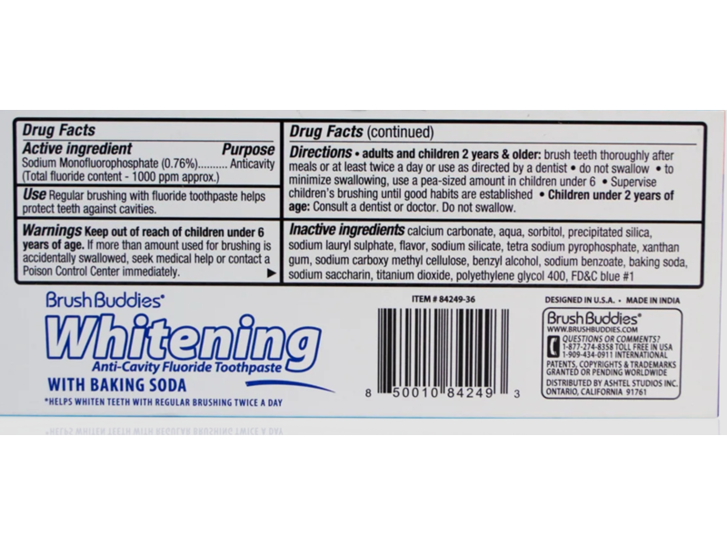 Brush Buddies Anti Cavity Fluoride Toothpaste, Cool Mint, 3.5 oz/99 g, Pack Of 2