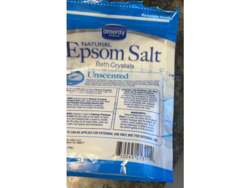 Amoray Epsom Salt Bag Natural Bath Crystals, 16 oz/454 g
