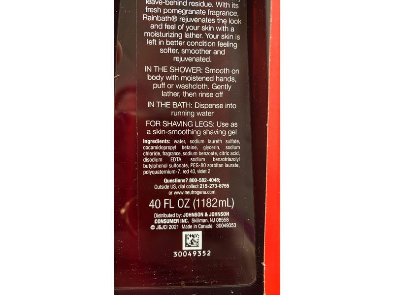 Neutrogena Rainbath Shower & Bath Gel, Pomogranate, 40 fl oz/1182 mL