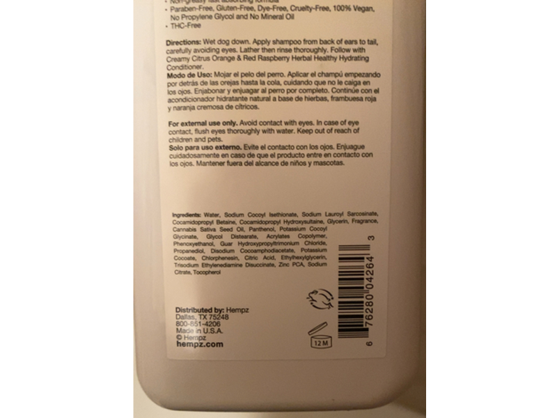 Hempz Petz Herbal Puppy Shampoo, Creamy Citrus Orange & Red Raspberry, 17 fl oz/500 mL