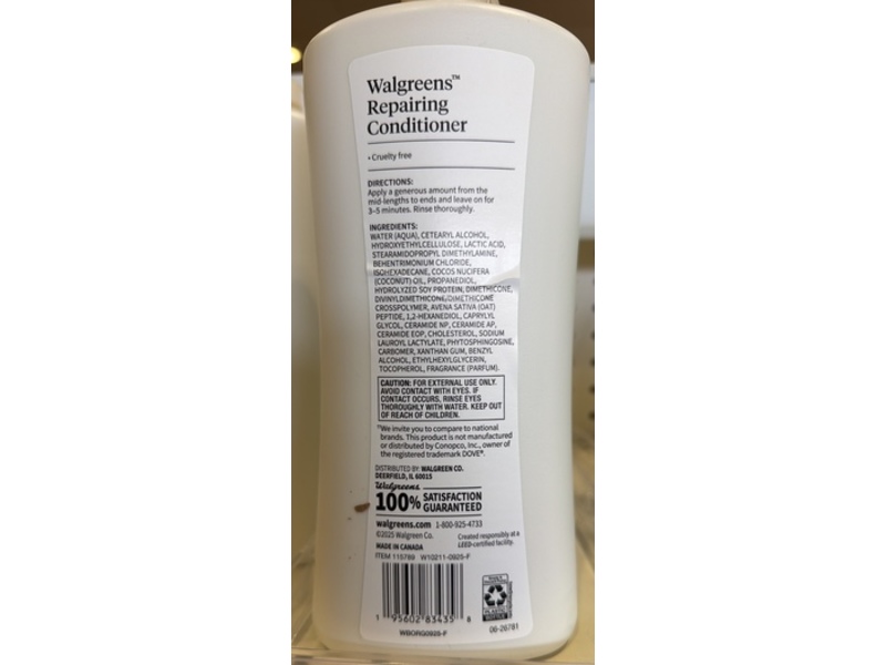 Walgreens Repairing Conditioner, Ceramides & Oat Peptide, 33.8 fl oz/1 L