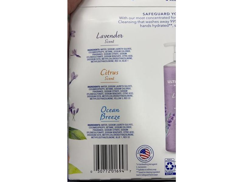 Safeguard Ultimate Care Hand Washes, Citrus Scent, Lavender Scent, Ocean Breeze, 15.5 fl oz/458 mL