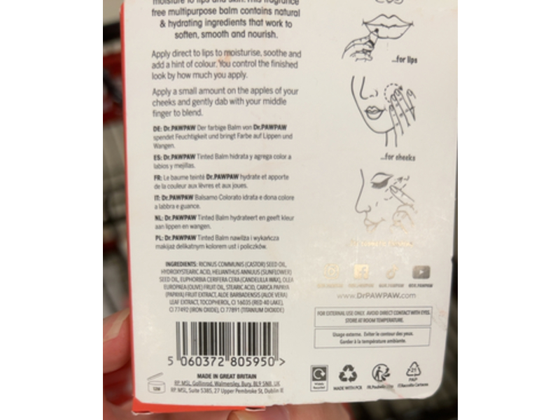 Dr.PAWPAW Tinted True Coral Balm, 0.33 fl oz/10 mL