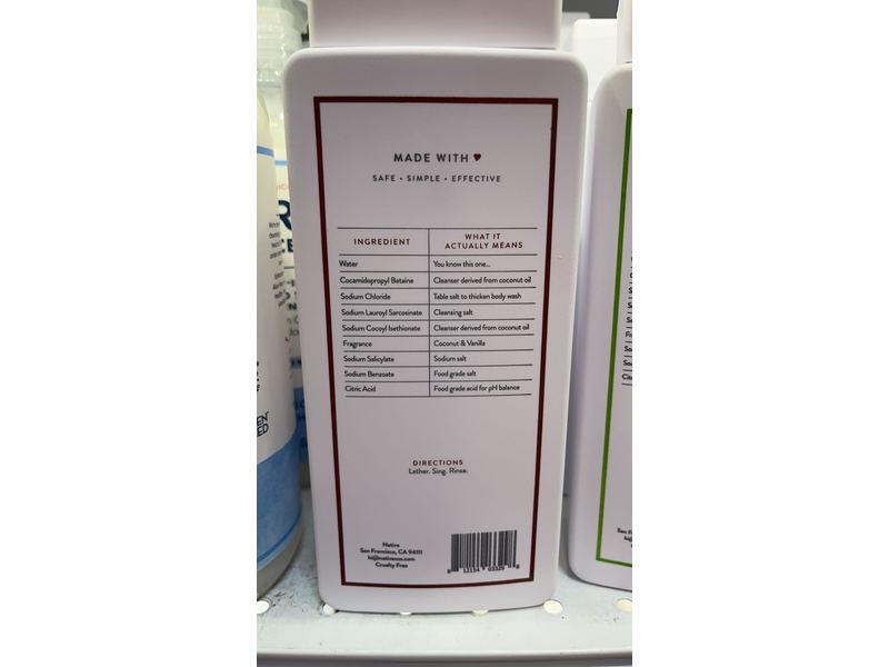 Native Natural Body Wash, Coconut & Vanilla, 18 fl oz/532 mL, Pack Of 3