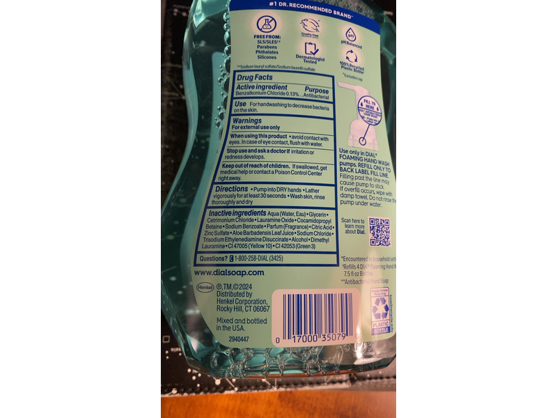 Dial Antibacterial Defense Foaming Refill Hand Soap, Aloe + Fresh Pear - 30 fl oz/887 mL