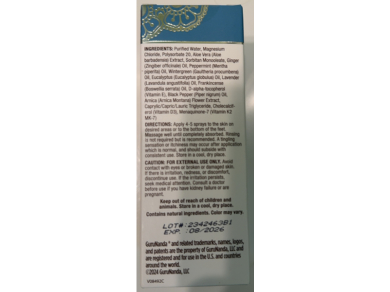 Guru Nanda Magnesium Oil Spray, Topical, 2 fl oz/59 mL