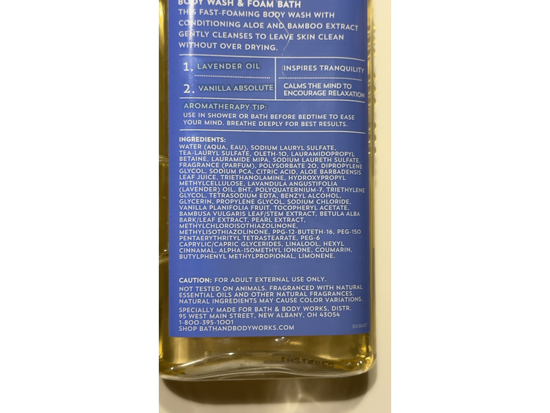 Bath & Body Works Aroma Therapy Body Wash + Foam Bath, Lavender + Vanilla, 10 fl oz/295 mL