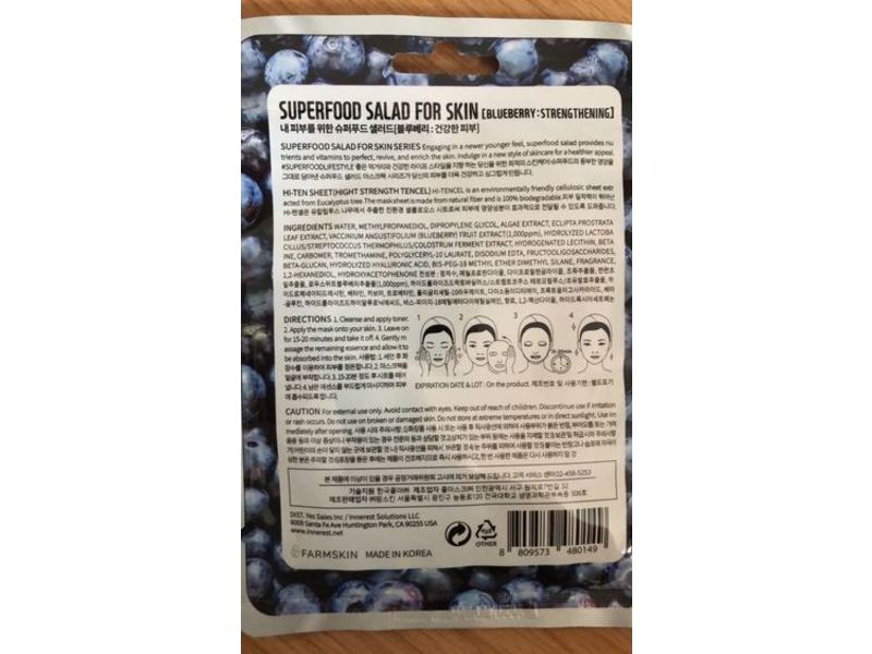 Farmskin Strengthening Sheet Mask, Blueberry, 0.84 fl oz/25 mL