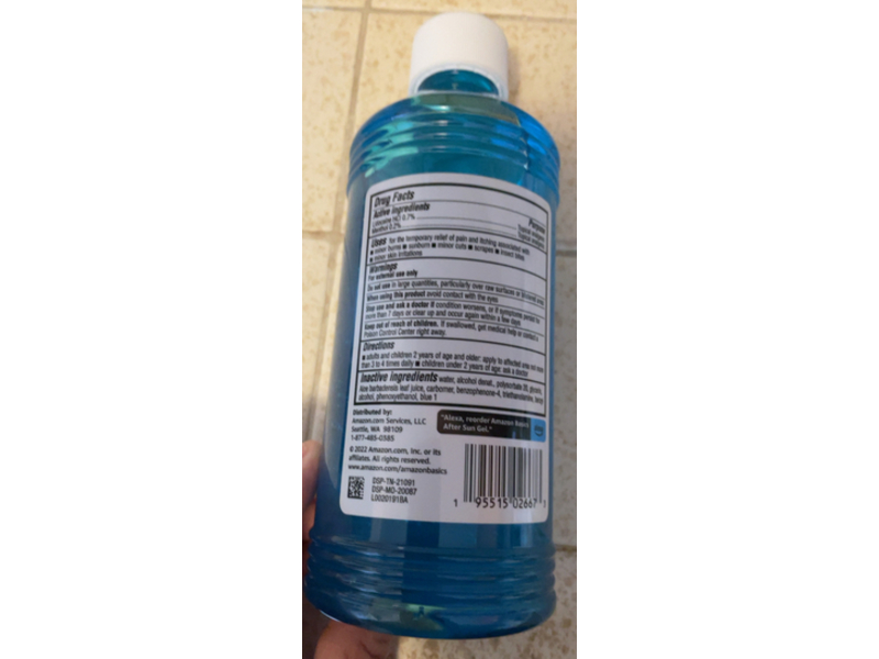 Amazon Basics After Sun Pain Relieving Gel, Aloe Vera, Lidocaine & Menthol, 16 fl oz/473 mL