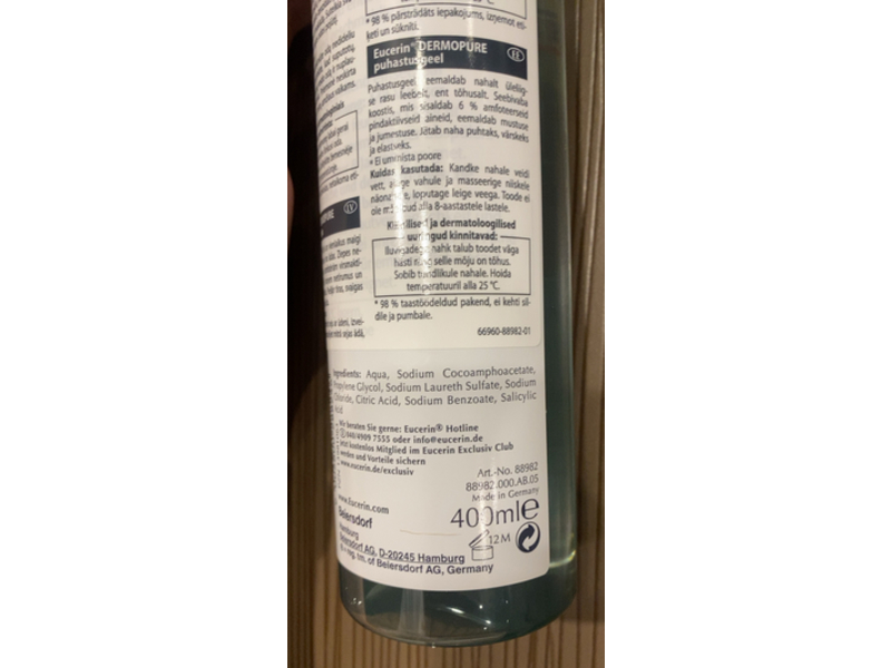 Eucerin Dermo Pure Cleansing Gel, 400 ml