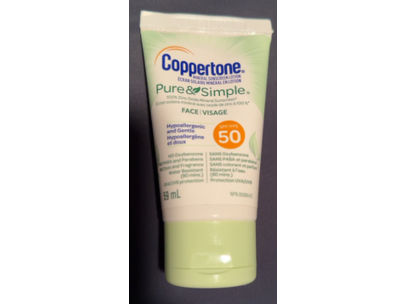 Coppertone Pure & Simple Face Sunscreen, SPF 50, 59 mL