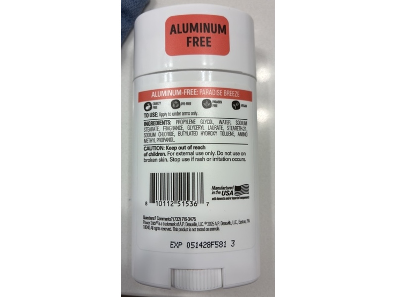 Power Stick Deodorant, Paradise Breeze, 2.25 oz/64 g