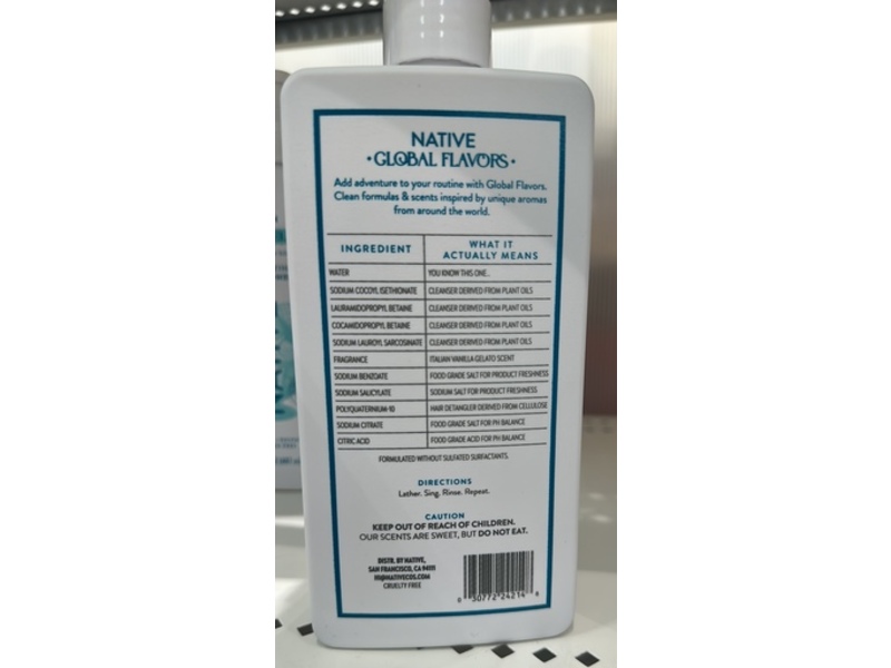 Native Italian Moisturizing Shampoo, Vanilla Gelato, 16.5 fl oz/487 mL