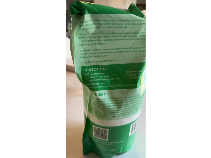 Puracy Liquid Laundry Detergent Refill, Free & Clear, 192 Loads, 48 fl oz/1418 mL