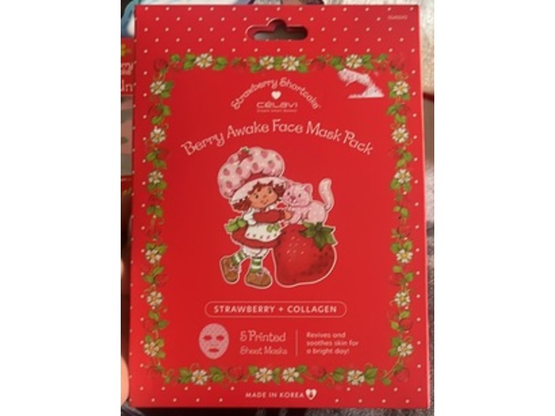 Celavi Berry Awake Face Mask Pack, Strawberry Shortcake, 5 Count