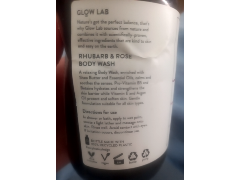 Glow Lab Body Wash, Rhubarb & Rose, 13.52 fl oz/400 mL