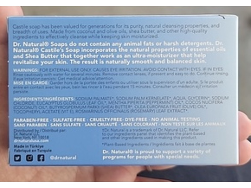 Dr. Natural Arctic Mint Castile Bar Soap, Peppermint, 4 oz/113 g