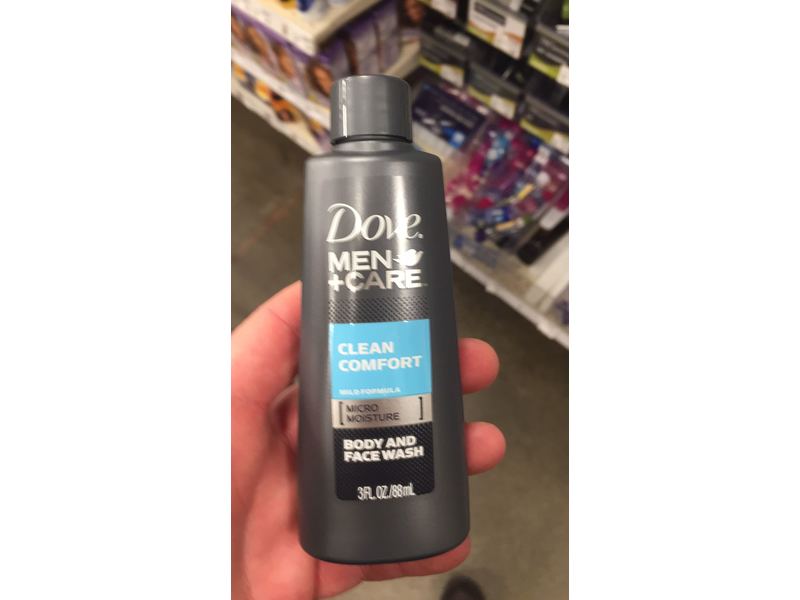 Dove Men + Care Body And Face Wash, Clean Comfort, 3 fl oz/88 mL.