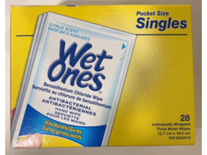 Wet Ones Thick Moist Antibacterial Hand Wipes, Citrus Scent, 28 Count