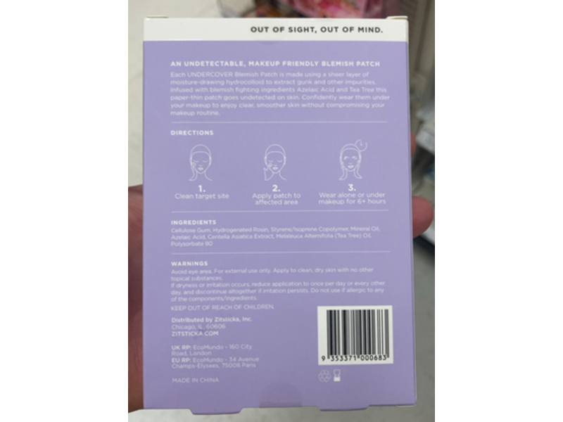 Zitsticka Undercover Blemish Hydrocolloid Patches, Azelaic Acid, 24 + 12 Count