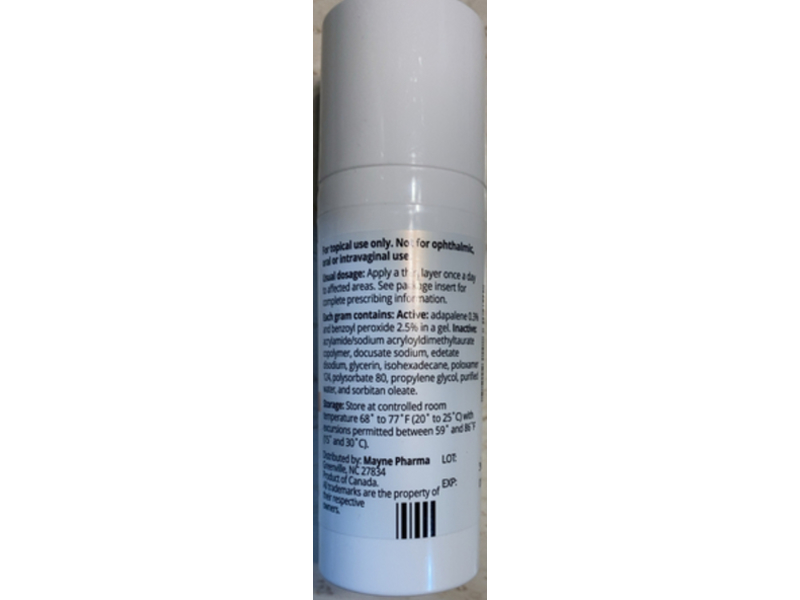 Adapalene and Benzoyl Peroxide Topical Gel, 0.3% / 2.5%, 45 g, Mayne Pharma (Rx)