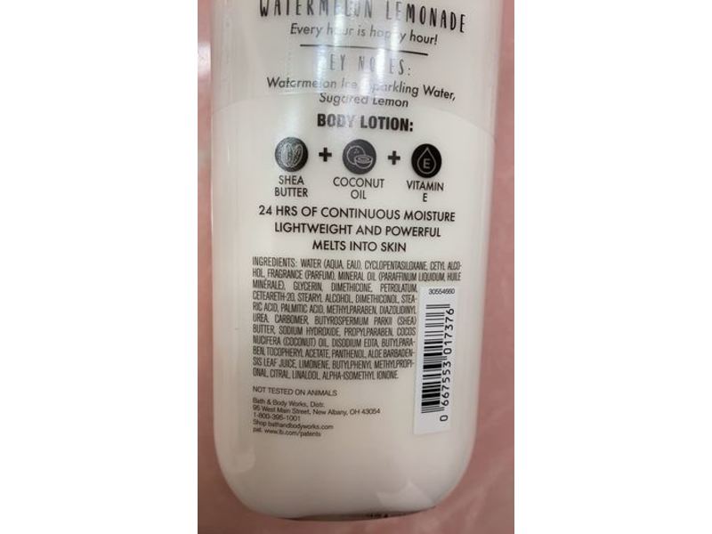 Bath & Body Works Watermelon Lemonade Body Lotion, Shea Butter + Vitamin E, 8 fl oz/236 mL