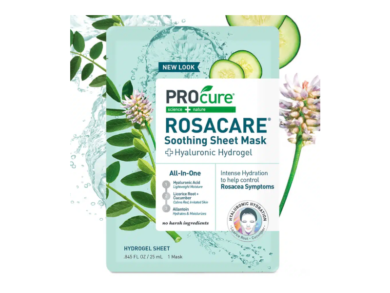 PROcure Rosacare Soothing Sheet Mask, Hyaluronic Hydration, 0.845 fl oz/25 mL, Pack Of 5