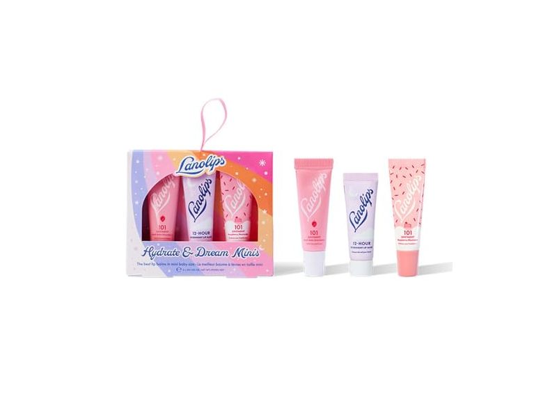 Lanolips Hydrate & Dream Minis Lip Balm & Lip Mask Gift Set, Strawberry, Raspberry Shortcake