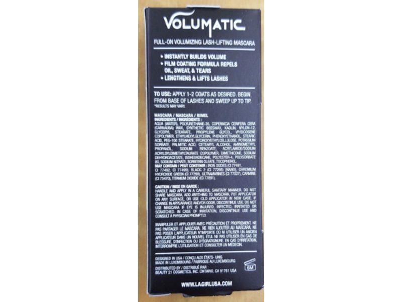 L.A. Girl Volumatic Mascara, Ultra Black, 0.34 fl oz (10 mL)