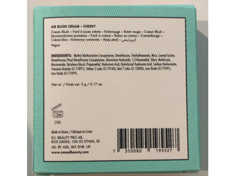 Sweed Air Blush Cream, Cheeky, 0.17 oz/5 g
