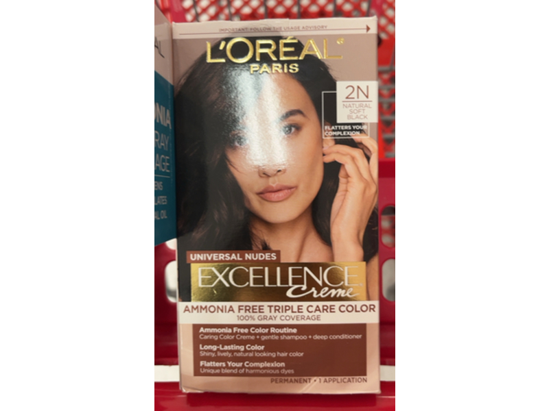 L’Oreal Paris Excellence Universal Nudes Permanent Hair Color, 2N Natural Soft Black, 1 Application