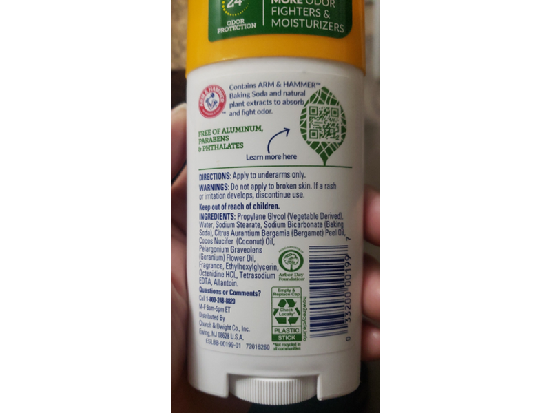 Arm & Hammer Essentials Deodorant, Coconut Geranium, 2.5 oz/71 g
