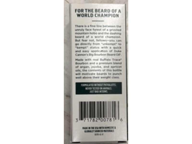 Duke Cannon Beard Oil, Big Bourbon, 1 fl oz/29 mL