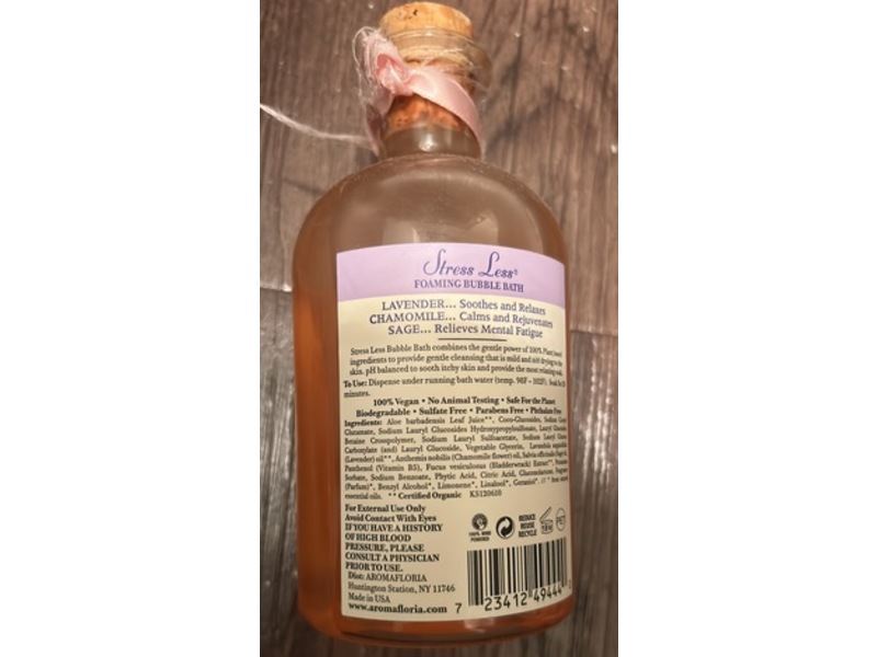 Aromafloria Aromatherapy Stress Less Foaming Bubble Bath, Lavender Chamomile Sage, 9 fl oz/266 mL