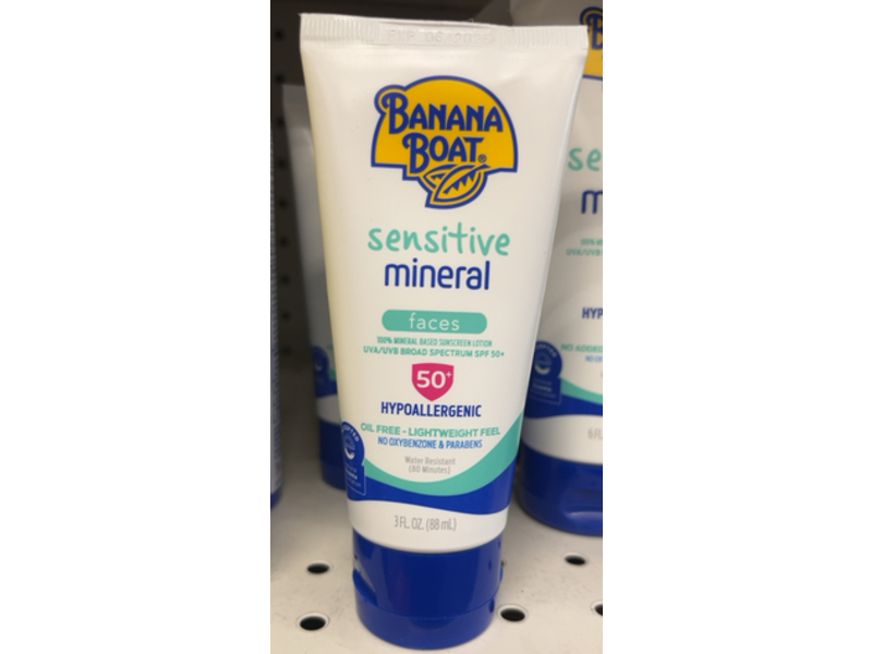 Banana Boat Sensitive Mineral Sunscreen Lotion, SPF 50+, 3 fl oz/88 mL, Pack Of 2