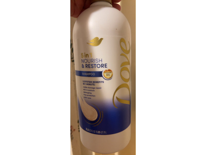 Dove 5 In 1 Nourish & Restore Shampoo, Vitamin B5, 33.8 fl oz/1 L