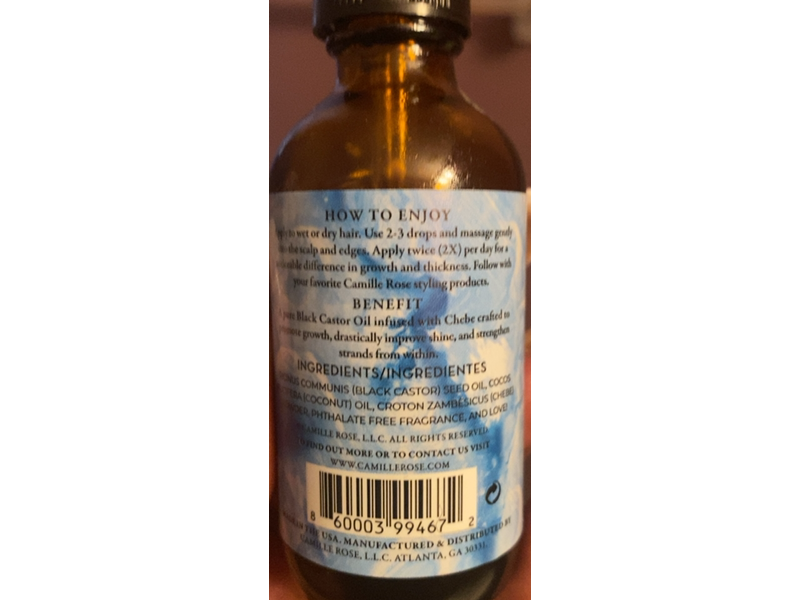 Camille Rose Black Castor Oil + Chebe Repair Pure Strengthening Oil, 2 fl oz/59 mL