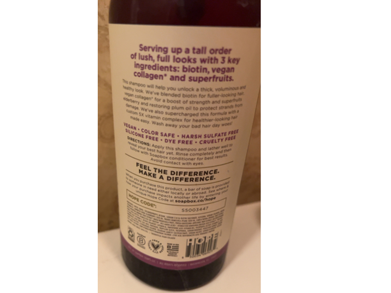 Soapbox Restore + Volumize Shampoo, Biotin & Super Fruit, 33.8 fl oz/1 L