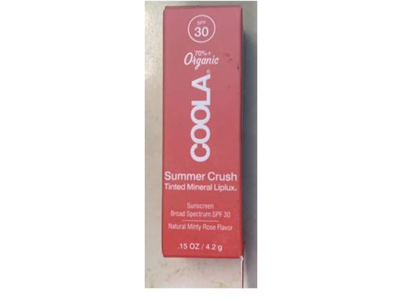Coola Tinted Mineral Liplux Organic Lip Balm, SPF 30, Summer Crush, 0.15 oz/4.2 g