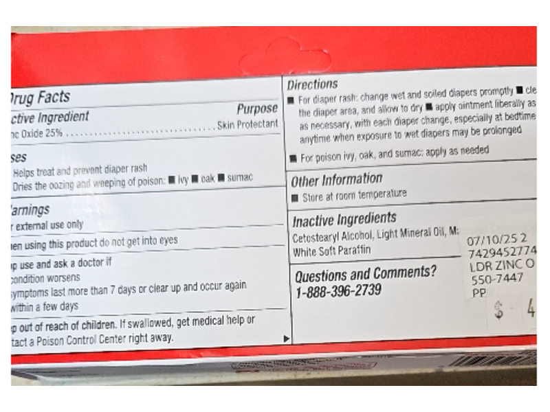 Leader Zinc Oxide 25% Skin Protectant Ointment, 1 Oz/28.4 g