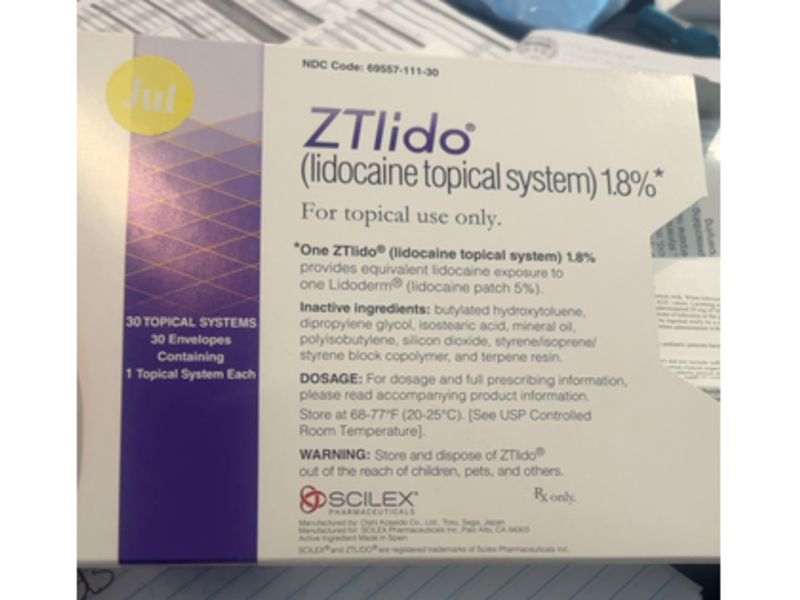 ZTlido Lidocaine Topical System 1.8%, 30 Count, Scilex Pharmaceuticals