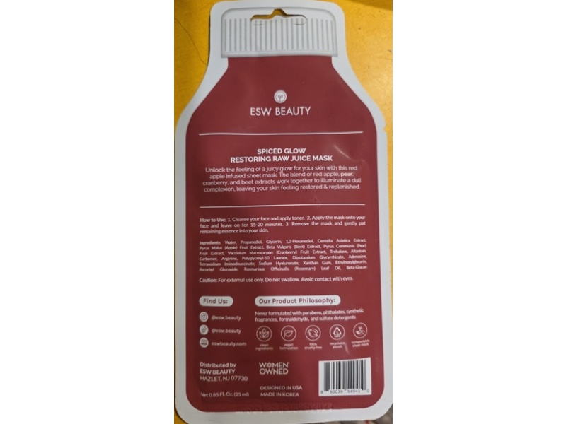 ESW Beauty Spiced Glow Restoring Raw Juice Mask, Red Apple Pear & Cranberry Beet, 0.85 fl oz/24 mL