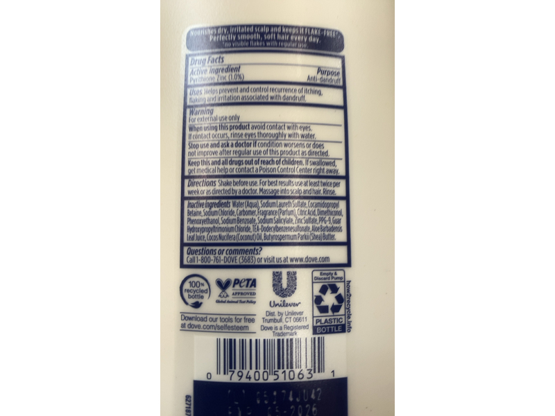 Dove Calming Relief 2 In 1 Anti-Dandruff Shampoo& Conditioner, 31 fl oz/917 mL