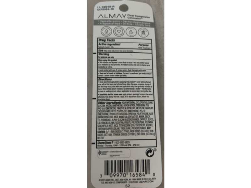 Almay Clear Complexion Concealer, 300 Medium, 0.3 fl oz/9 mL