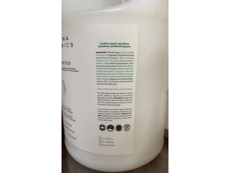 Carina Organics Daily Light Conditioner, Unscented, 135.3 fl oz/4 L