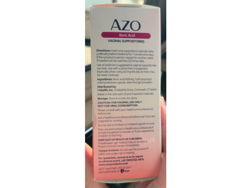 Azo Boric Acid Vaginal Suppositories, 30 Count